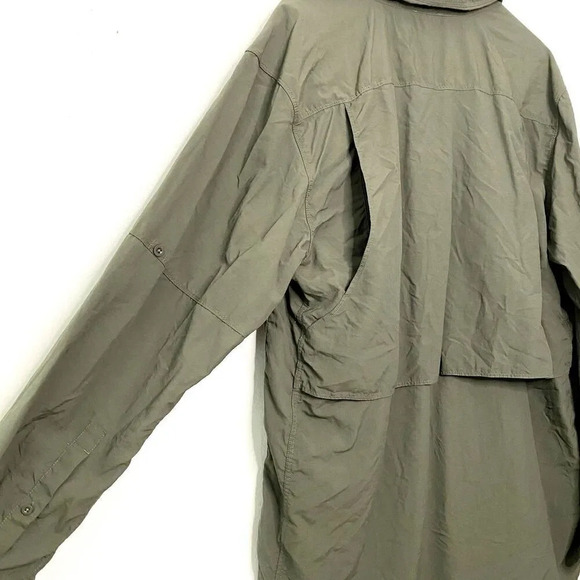 North Face Utility Button Down Shirt Military Green Vented Nylon Hiking XL - Picture 4 of 7